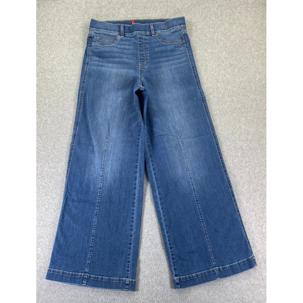 Spanx Seamed Front Wide Leg Jean Size L‎ Vintage Indigo Denim Comfort Pull-on